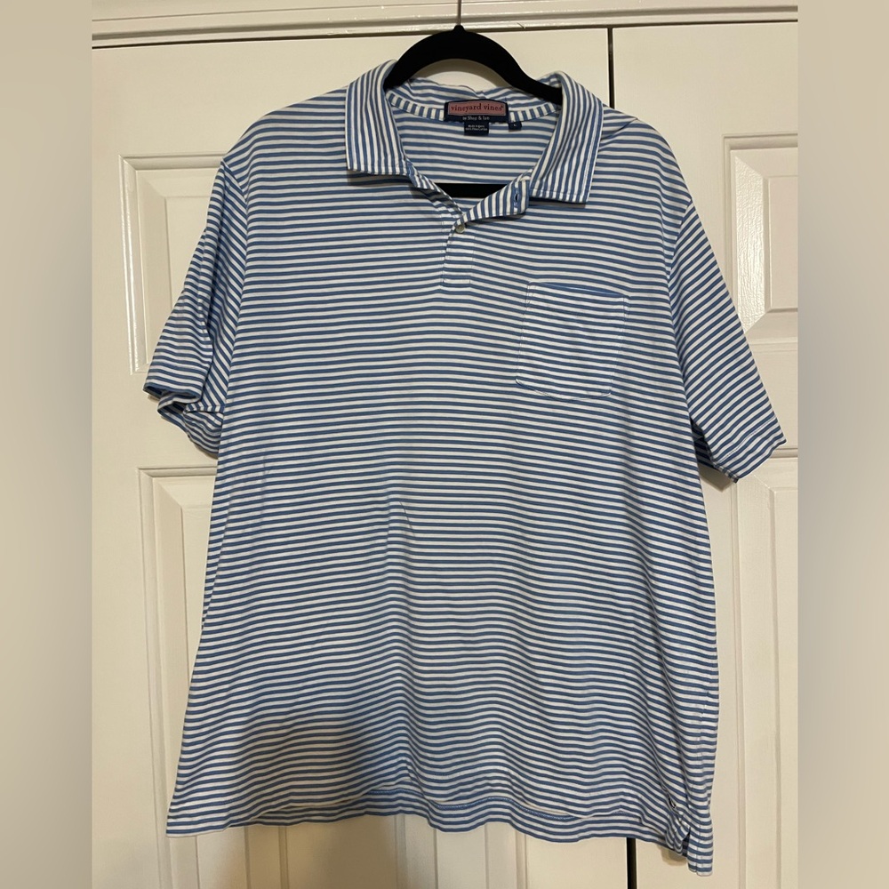 Men’s Vinneyard Vines Blue and White Polo Shirt with Classic Collar